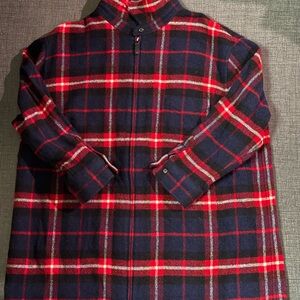 Plaid Button-Up Jacket 100% Wool